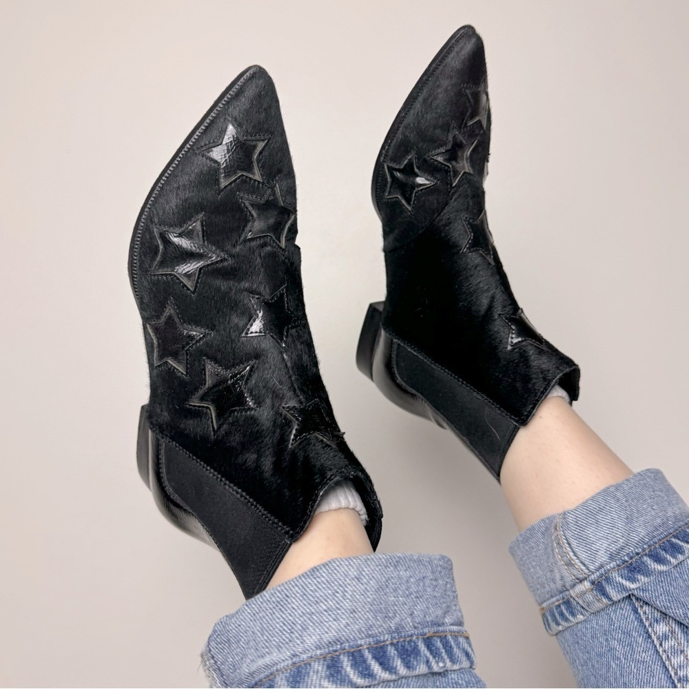 ASH AS-BLISS Chelsea Ankle Boot Cow Hair Patent Leather Pull-on Size 6.5